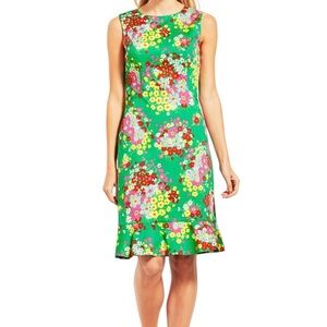 Talbots Floral Sheath Spring Ruffle Sleeveless Midi Dress 8